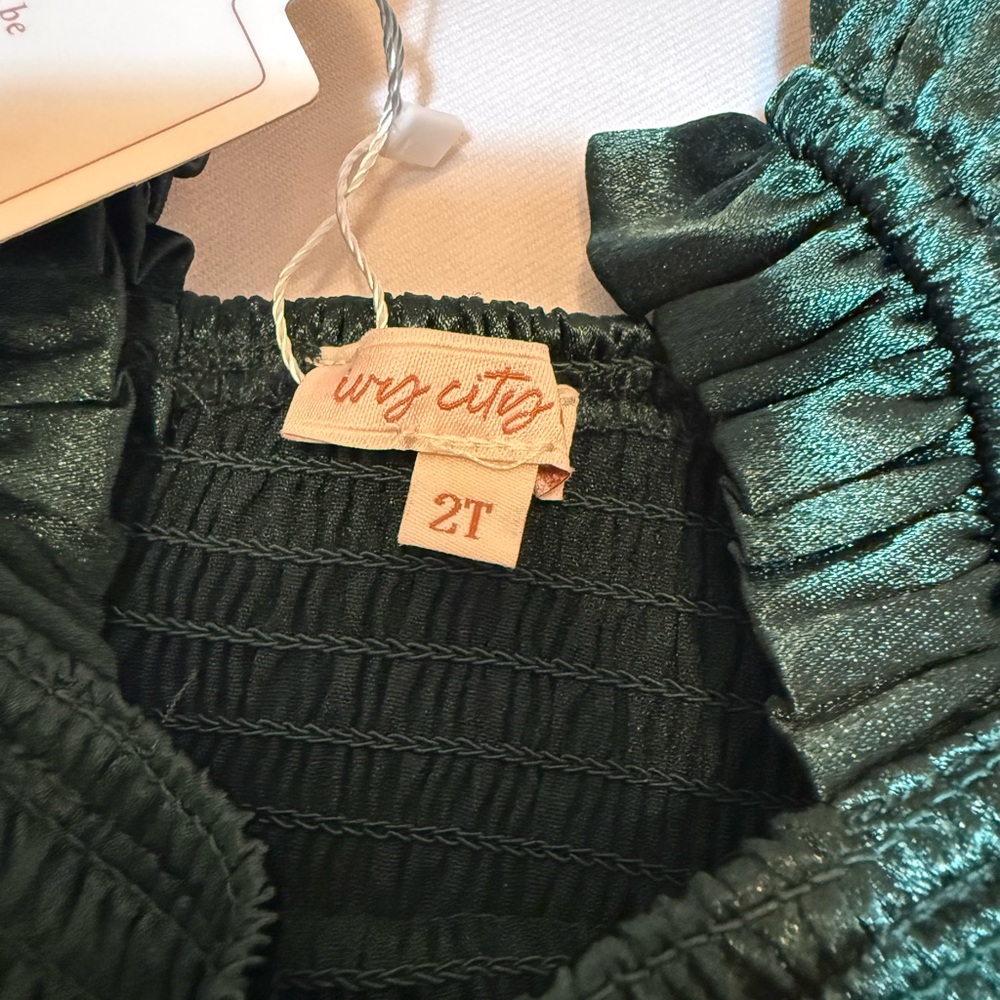 Ivy City Mini Ellie Dress in Emerald Satin 2T - Picture 8 of 11